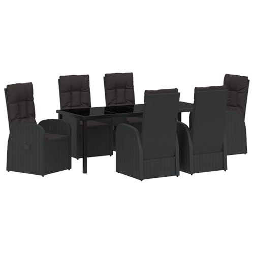 Rantry 7-teiliges Garten-Dinner-Set mit Kissen Schwarz Poly-Rattan Tisch Und Stuhl Für Garten von Rantry