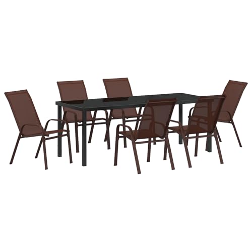 Rantry 7-teiliges Garten-ESS-Set in Braun aus Stahl und Textilene Tisch Und Stuhl Für Garten Rantry 7-teiliges Garten-ESS-Set in Braun aus Stahl und Textilene Tisch Und Stuhl Für Garten von Rantry