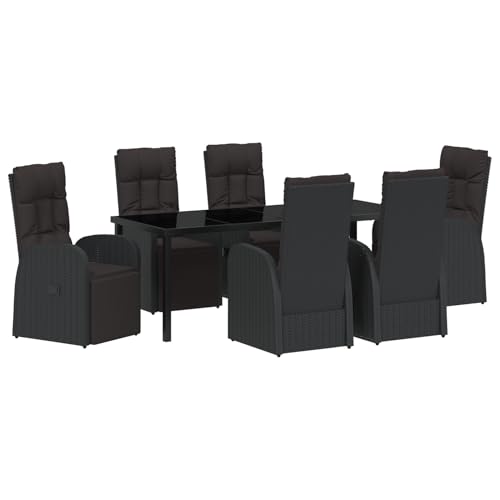 Rantry 7-teiliges Garten-ESS-Set mit Kissen Schwarz Poly-Rattan Tisch Und Stuhl Für Garten von Rantry