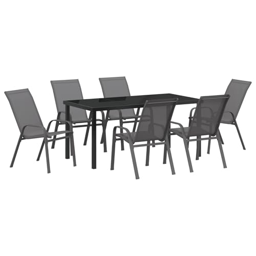 Rantry 7-teiliges Garten-Essset Grau Textilene und Stahl Tisch Und Stuhl Für Garten von Rantry