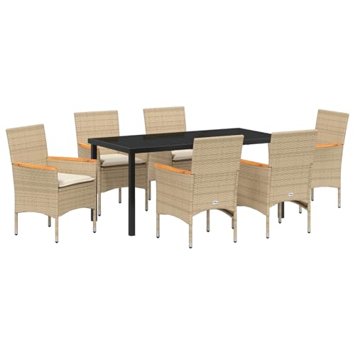 Rantry 7-teiliges Garten Essset mit Kissen Beige Poly-Rattan Tisch Und Stuhl Für Garten von Rantry