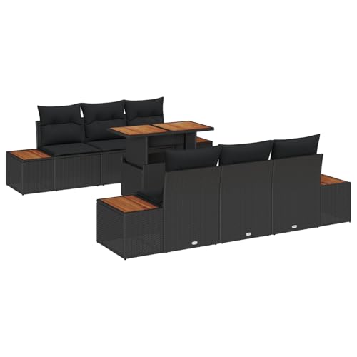 Rantry 7-teiliges Garten Esstisch Set mit Kissen Schwarz Poly Rattan Akazie Tisch Und Stuhl Für Garten von Rantry