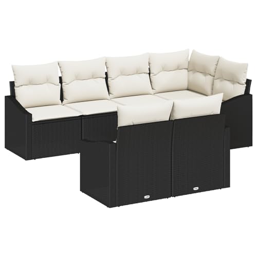 Rantry 7-teiliges Garten Esstisch Set mit Kissen Schwarz Poly Rattan Tisch Und Stuhl Für Garten von Rantry