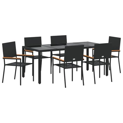 Rantry 7-teiliges Garten Esstischset Schwarz Poly-Rattan, Stapelbare Gartenstühle mit Kissen - 2-teiliges Set in Schwarz Poly-Rattan Gartenlounge Model3365396 Rantry 7-teiliges Garten Esstischset Schwarz Poly-Rattan, Stapelbare Gartenstühle mit Kissen - 2-teiliges Set in Schwarz Poly-Rattan Gartenlounge Model3365396 von Rantry