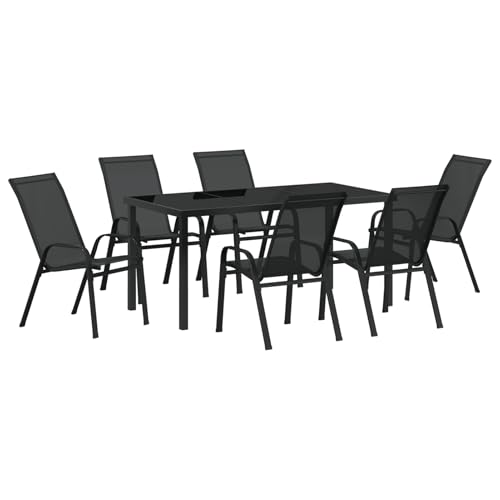 Rantry 7-teiliges Garten-Esstischset Schwarz Textilene und Stahl Tisch Und Stuhl Für Garten von Rantry