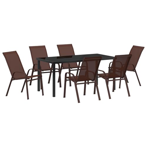 Rantry 7-teiliges Garten Esszimmer Set Braun Textilene und Stahl Tisch Und Stuhl Für Garten von Rantry