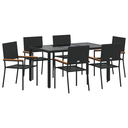 Rantry 7-teiliges Garten-Esszimmer Set Schwarzes Poly-Rattan, Stapelbare Gartenstühle mit Kissen - 2-teiliges Set in Schwarz Poly-Rattan Gartenlounge Model3365393 Rantry 7-teiliges Garten-Esszimmer Set Schwarzes Poly-Rattan, Stapelbare Gartenstühle mit Kissen - 2-teiliges Set in Schwarz Poly-Rattan Gartenlounge Model3365393 von Rantry