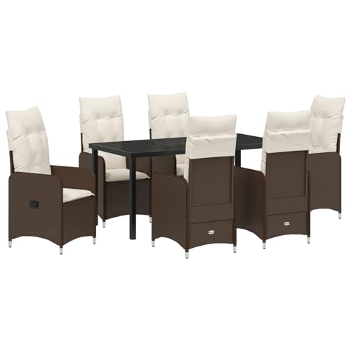 Rantry 7-teiliges Garten-Esszimmer-Set mit Kissen Braun Poly Rattan Tisch Und Stuhl Für Garten von Rantry
