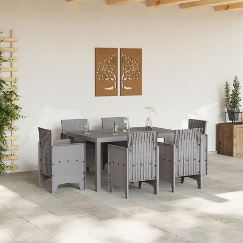 Rantry 7-teiliges Garten Esszimmer Set mit Kissen Hellgrau Poly Rattan Gartenlounge Model3378570 von Rantry