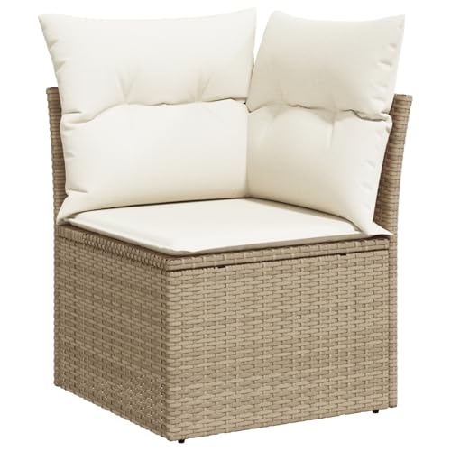 Rantry 7-teiliges Garten Sofa Set mit Kissen Beige Poly Rattan, 2-Sitzer Garten Sofa mit Stauraum und Kissen Beige Poly Rattan Gartenlounge Model3355090 von Rantry