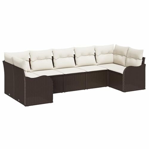 Rantry 7-teiliges Garten Sofa Set mit Kissen Braun Poly Rattan, 2-Sitzer Garten Sofa mit Stauraum & Kissen Braun Poly Rattan Gartenlounge Model3354517 von Rantry