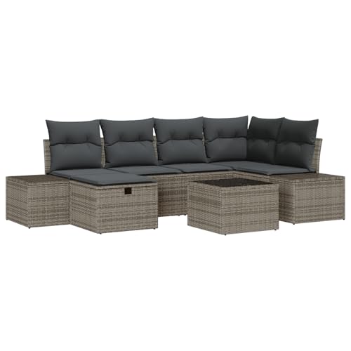 Rantry 7-teiliges Garten-Sofa-Set mit Kissen Grau Poly Rattan Gartenlounge Model3360720 von Rantry