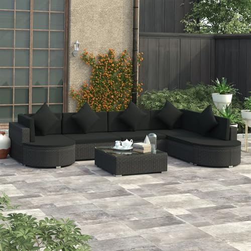 Rantry 8-TLG. Garten-Lounge-Set mit Auflagen Poly Rattan Schwarz Gartenliege Model46751 von Rantry