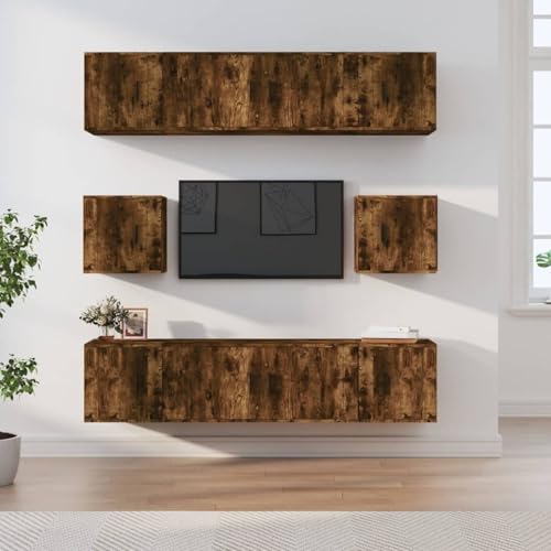 Rantry 8-TLG. TV-Schrank-Set Räuchereiche Holzwerkstoff Fernsehschrank Model3188675 von Rantry