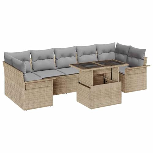 Rantry 8-Teiliges Garten Sofa Set mit Kissen Beiger Poly Rattan Gartenlounge Model3348236 von Rantry