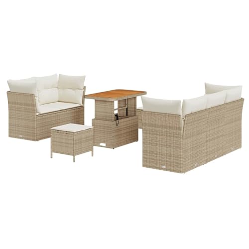 Rantry 8-teilige Gartensofa-Garnitur mit Kissen Beige Poly Rattan Akazie, 3-teilige Gartentisch-Garnitur mit Kissen Beige Poly Rattan Akazie Gartenlounge Model3361431 Rantry 8-teilige Gartensofa-Garnitur mit Kissen Beige Poly Rattan Akazie, 3-teilige Gartentisch-Garnitur mit Kissen Beige Poly Rattan Akazie Gartenlounge Model3361431 von Rantry