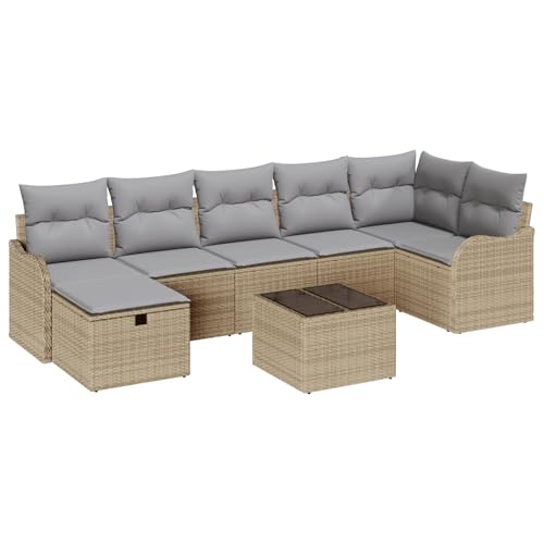 Rantry 8-teiliges Garten Sofa Set mit Kissen Beige Poly Rattan, 2-Sitzer Garten Sofa mit Kissen Beige Poly Rattan Gartenlounge Model3359009 von Rantry