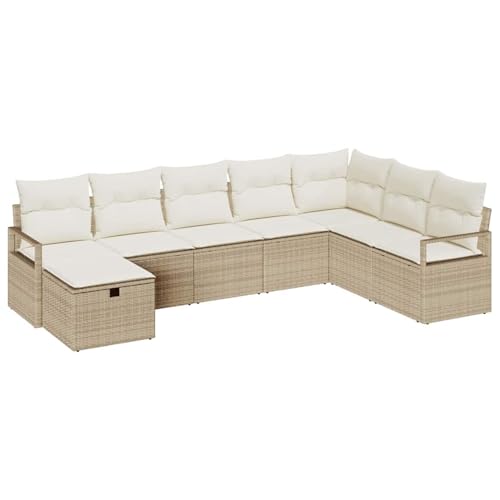 Rantry 8-teiliges Garten Sofa Set mit Kissen Beige Poly Rattan, 2-Sitzer Garten Sofa mit Kissen Beige Poly Rattan Gartenlounge Model3359230 von Rantry