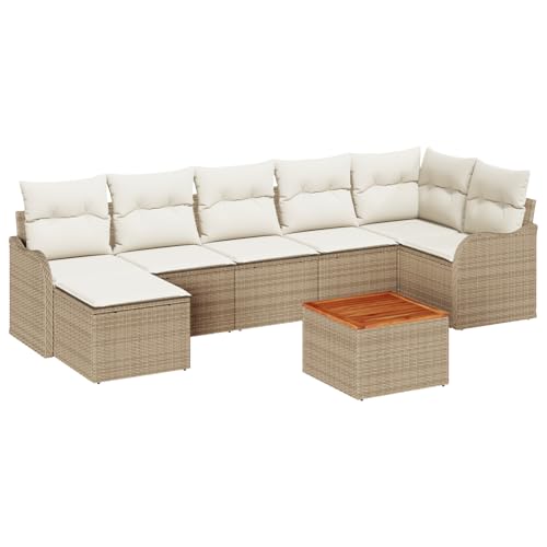 Rantry 8-teiliges Garten Sofa Set mit Kissen Beige Poly Rattan Akazie, 2-Sitzer Garten Sofa mit Kissen Beige Poly Rattan Gartenlounge Model3347484 von Rantry