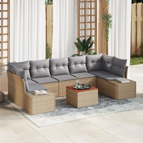 Rantry 8-teiliges Garten-Sofa-Set mit Kissen Beige Poly Rattan Akazie Sofa Im Freien von Rantry