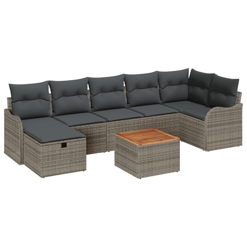Rantry 8-teiliges Garten Sofa Set mit Kissen Grau Poly-Rattan, 2-Sitzer Garten Sofa mit Kissen Grau Poly-Rattan Gartenlounge Model3359489 von Rantry