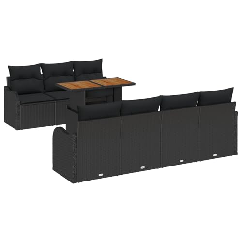 Rantry 8-teiliges Garten Sofa Set mit Kissen Schwarz Poly Rattan Akazie, 2-Sitzer Garten Sofa mit Kissen Schwarz Poly Rattan Gartenlounge Model3349421 von Rantry