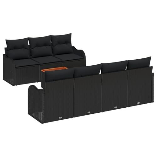 Rantry 8-teiliges Garten Sofa Set mit Kissen Schwarz Poly Rattan Akazie, 2-Sitzer Garten Sofa mit Stauraum & Kissen Schwarz Poly Rattan Gartenlounge Model3356084 von Rantry