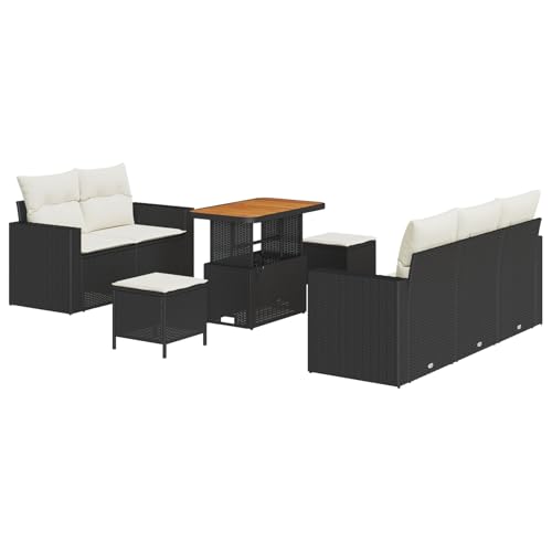 Rantry 8-teiliges Garten Sofa Set mit Kissen Schwarz Poly Rattan Akazie, 3-teiliges Garten Essset mit Kissen Schwarz Poly Rattan Akazie Gartenlounge Model3363510 von Rantry