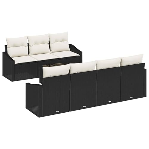 Rantry 8-teiliges Garten Sofa Set mit Kissen Schwarz Poly Rattan Gartenlounge Model3346627 von Rantry