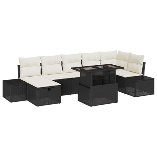 Rantry 8-teiliges Garten Sofa Set mit Kissen Schwarz Poly Rattan Gartenlounge Model3359884 von Rantry