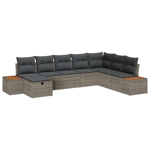 Rantry 8-teiliges Garten-Sofaset mit Kissen Grau Poly-Rattan Gartenlounge Model3359656 von Rantry