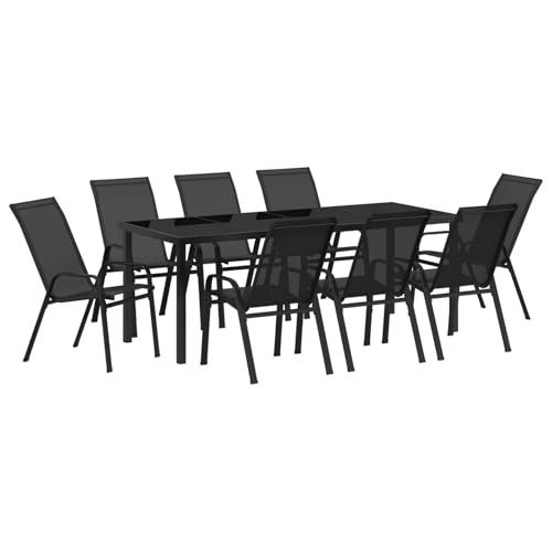 Rantry 9-Personen Garten-Essgruppe Schwarz Textilene und Stahl Tisch Und Stuhl Für Garten Rantry 9-Personen Garten-Essgruppe Schwarz Textilene und Stahl Tisch Und Stuhl Für Garten von Rantry