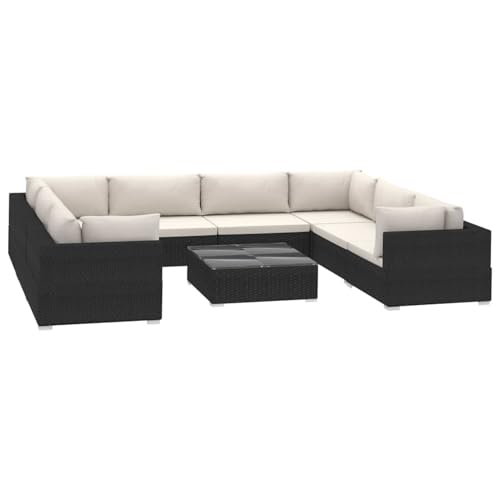Rantry 9-TLG. Garten-Lounge-Set mit Auflagen Poly Rattan Schwarz Gartenliege Model46786 von Rantry