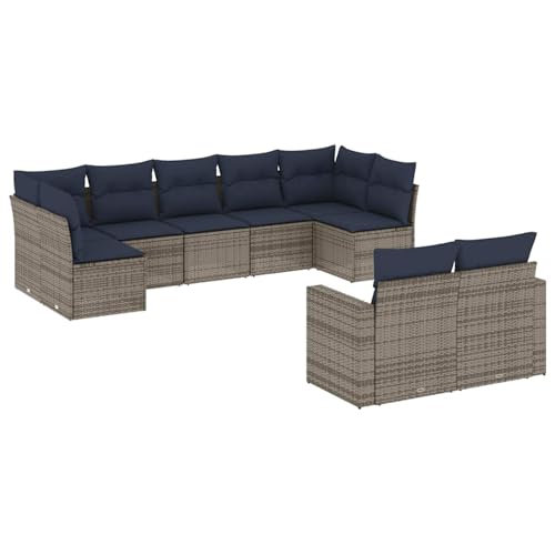 Rantry 9-TLG. Garten-Sofagarnitur mit Kissen Grau Poly Rattan Gartenlounge Model3219411 von Rantry