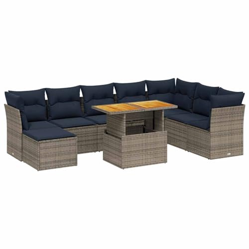 Rantry 9-TLG. Garten-Sofagarnitur mit Kissen Grau Poly Rattan Gartenlounge Model3275518 von Rantry
