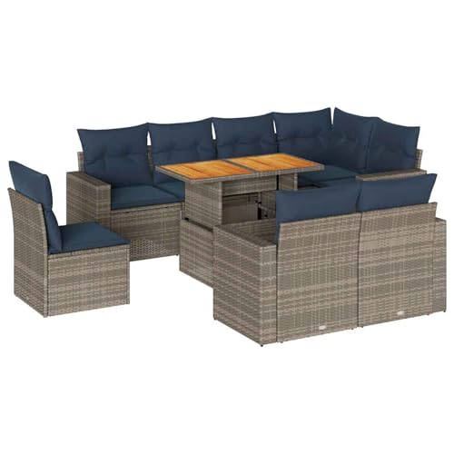 Rantry 9-TLG. Garten-Sofagarnitur mit Kissen Grau Poly Rattan Gartenlounge Model3327057 von Rantry