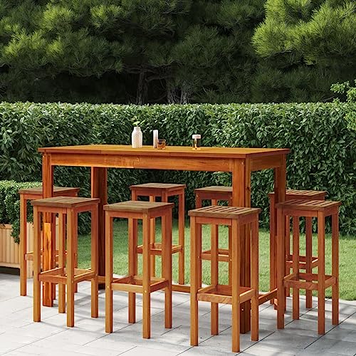 Rantry 9-TLG. Gartenbar-Set Bartisch Stehtisch Theke Bar Tresen Gartentheke Barhocker Barstuhl Gartentisch Gartenmöbel Set Essgruppe Sitzgruppe Gartenset Massivholz Akazie von Rantry