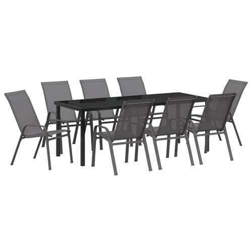 Rantry 9-teilige Garten Essgruppe Grau Textilene und Stahl Tisch Und Stuhl Für Garten von Rantry