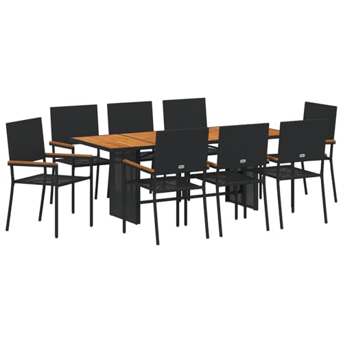 Rantry 9-teilige Garten Essgruppe Schwarz Poly-Rattan, Stapelbare Gartenstühle mit Kissen - 2-teiliges Set aus schwarzem Poly-Rattan Gartenlounge Model3365432 von Rantry