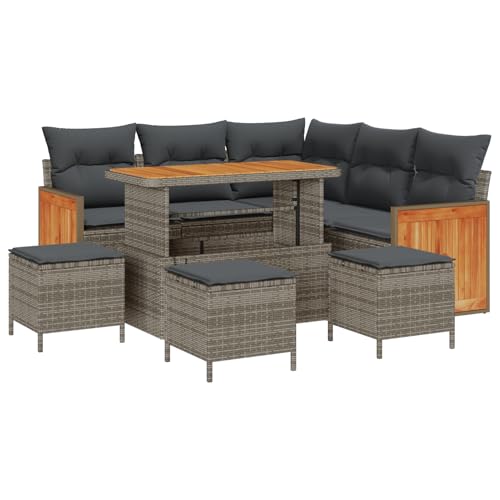 Rantry 9-teilige Garten Sofaset mit Kissen Grau Poly Rattan Akazie, 4-teilige Garten Essgruppe mit Kissen Grau Poly Rattan Akazie Gartenlounge Model3365263 von Rantry
