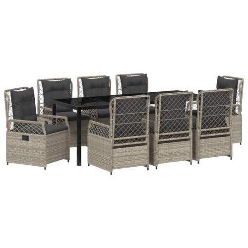 Rantry 9-teiliges Garten-Dining-Set Hellgrau Poly-Rattan Gartenlounge Model3381022 von Rantry