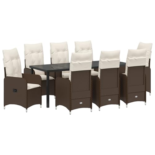 Rantry 9-teiliges Garten-Dining-Set mit Kissen Braun Poly-Rattan Tisch Und Stuhl Für Garten von Rantry