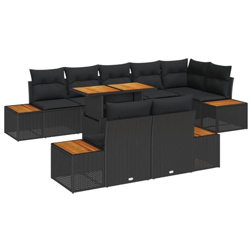 Rantry 9-teiliges Garten Essbereich mit Kissen Schwarz Poly Rattan Akazie Tisch Und Stuhl Für Garten Rantry 9-teiliges Garten Essbereich mit Kissen Schwarz Poly Rattan Akazie Tisch Und Stuhl Für Garten von Rantry