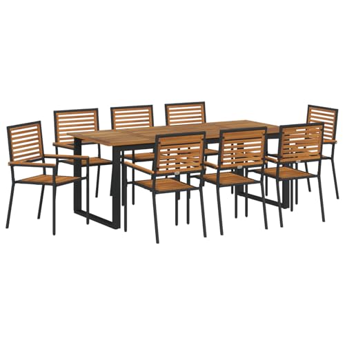 Rantry 9-teiliges Garten Essgruppe Schwarz Poly Rattan Akazie, Stapelbare Gartenstühle mit Kissen 2 Stück Schwarz Poly Rattan Gartenlounge Model3365469 von Rantry