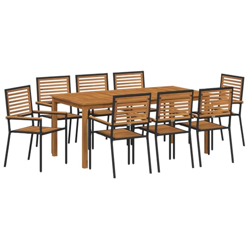 Rantry 9-teiliges Garten-Essset Schwarz Poly Rattan Akazie, Stapelbare Gartenstühle mit Kissen 2 Stück Schwarz Poly Rattan Gartenlounge Model3365544 von Rantry