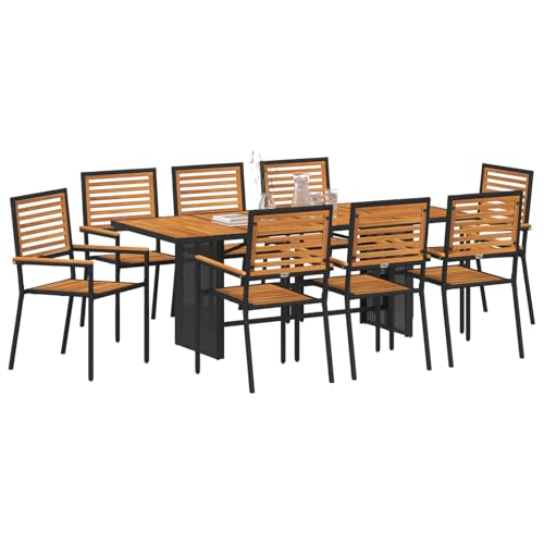 Rantry 9-teiliges Garten Essset Schwarz Poly Rattan Akazie, Stapelbare Gartenstühle mit Polstern 2 Stück Schwarz Poly Rattan Gartenlounge Model3365452 Rantry 9-teiliges Garten Essset Schwarz Poly Rattan Akazie, Stapelbare Gartenstühle mit Polstern 2 Stück Schwarz Poly Rattan Gartenlounge Model3365452 von Rantry