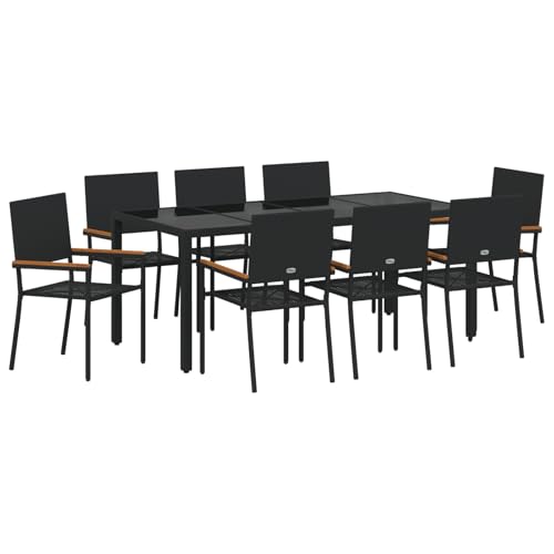 Rantry 9-teiliges Garten Essset Schwarzes Poly Rattan, Stapelbare Gartenstühle mit Kissen - 2-teiliges Set in Schwarz Poly Rattan Gartenlounge Model3365399 von Rantry