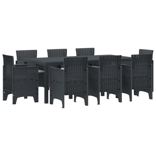 Rantry 9-teiliges Garten Essset mit Kissen Anthrazit Poly-Rattan Tisch Und Stuhl Für Garten von Rantry