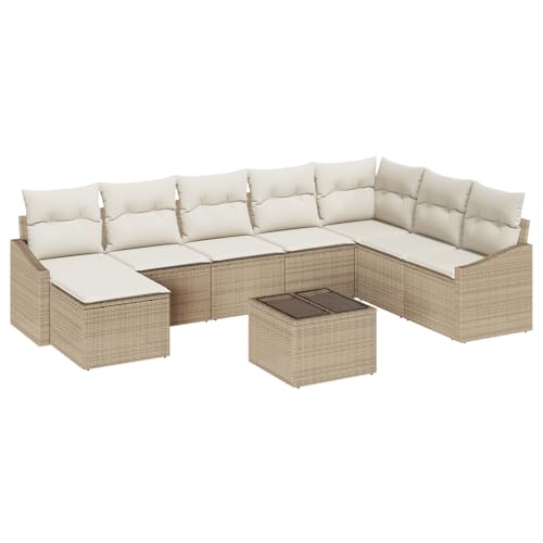 Rantry 9-teiliges Garten Essset mit Kissen Braunes Poly Rattan Tisch Und Stuhl Für Garten von Rantry