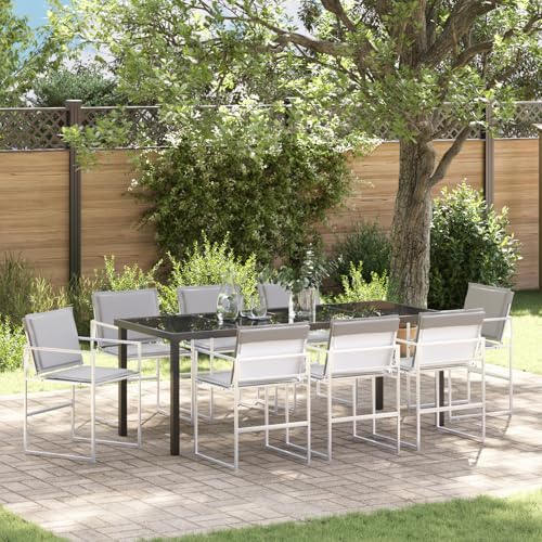 Rantry 9-teiliges Garten-Esstisch-Set mit Kissen Wei? Textilene und Stahl Gartenlounge Model3379338 von Rantry